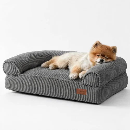 Vista 20 de FUKUMARU Sofá cama para perros, acogedora cama de pana para gatos de interior con funda lavable, cama ortopédica impermeable de 28 pulgadas