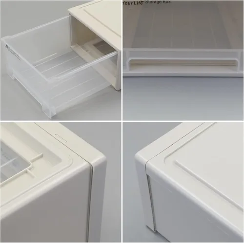 Vista 3 de Obstnny - Paquete de 2 cajones de almacenamiento de plástico, apilables, 17.8 cuartos de galón Caja de cajones de escritorio