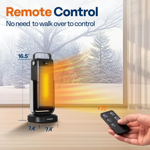 Vista 7 de VIVOHOME Calentador de espacio para uso en interiores, calentador de espacio silencioso portátil oscilante 3D para habitación grande, calentador