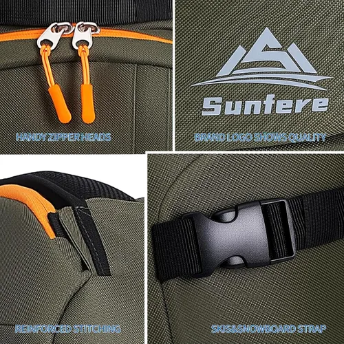 Vista 6 de Bolsa para botas de esquí, snowboard, viajes, patinaje, mochila para adultos y jóvenes, accesorios de equipo de esquí Army Green