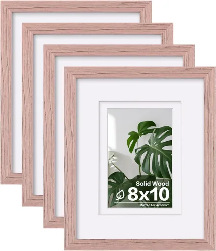 Vista 123 de Egofine - Juego de 4 portarretratos A4 de madera maciza y cubierta de plexiglás de 4 x 6/6 x 8 pulgadas con paspartú o A4 sin paspartú, para mesa