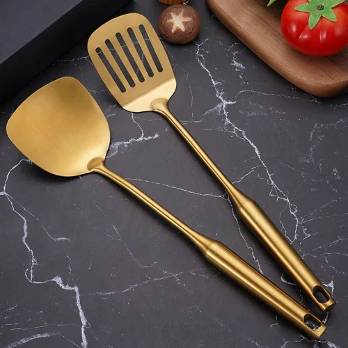 Vista 5 de Juego de utensilios de cocina, herramientas de oro, espátula, pala, sopa, cuchara, tornero, pinzas, accesorios de cocina, herramientas para hornear