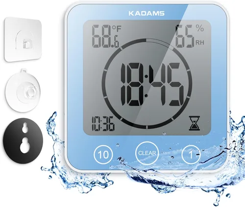 Vista 14 de KADAMS - Temporizador digital con alarma, impermeable para pulverización de agua para baño, regadera, cocina, temporizador táctil, visualización