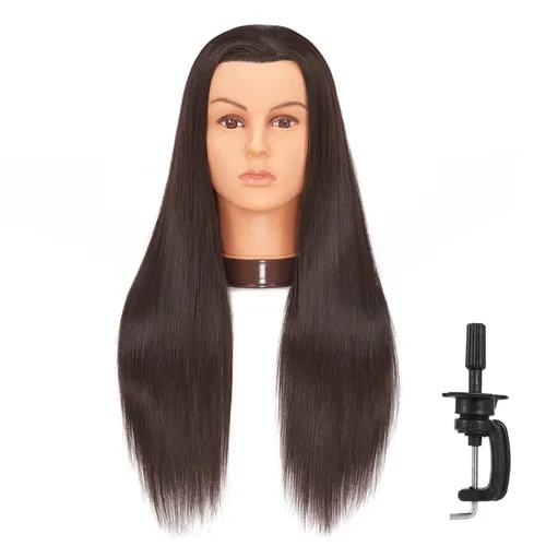 Vista 6 de 26-28" Cabeza de maniquí con cabello de fibra sintética Yaki para estilizar, cabeza de muñeca para entrenamiento de cosmetología, cabeza de maniquí