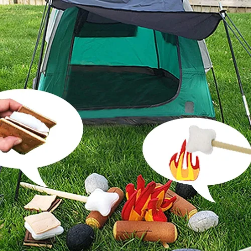 Vista 6 de 23 piezas de juguetes de fogata de simulación, juego de fogata de felpa y fieltro para niños, juguetes seguros de fuego falso, madera y piedras