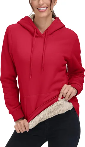 Vista 25 de MAGCOMSEN Sudaderas con capucha para mujer, con forro de sherpa, de vellón, para invierno, cálido, pesado, de algodón, con bolsillo