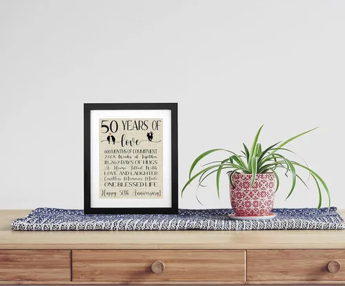 Vista 5 de TOBOHU Impresión de arpillera de 50 años de amor, regalos para padres 50 aniversario, decoraciones de aniversario dorado, regalos para abuela