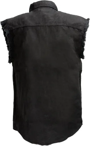 Vista 4 de Milwaukee Leather DM1002 Camisa vaquera ligera negra para hombre con corte deshilachado sin mangas