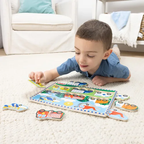 Vista 5 de Rompecabezas de madera con imágenes vehículos de Melissa & Doug, Multicolor
