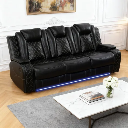 Vista 16 de Juegos de muebles de sala de estar, sofá modular reclinable eléctrico con luces LED, juego de sofá de cuero, sofá reclinable para sala de estar