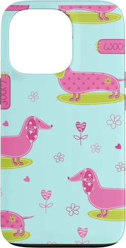 Vista 9 de Funda para iPhone 13 Dachshund Pattern turquoise Flowers Weiner Dog Lover