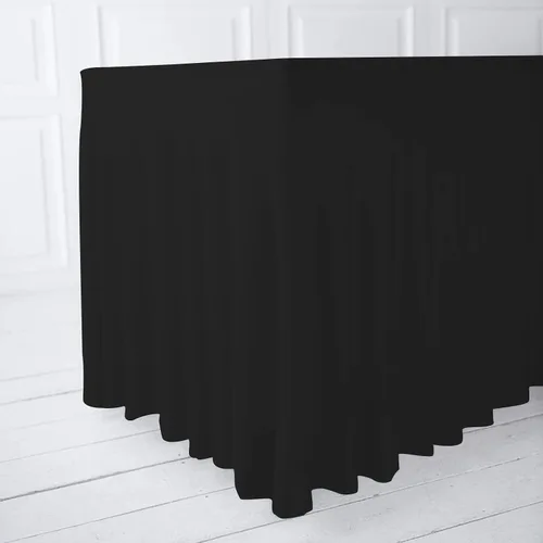 Vista 6 de Mantel de una pieza y falda para mesas rectangulares, mantel ajustable de elastano de 6 pies con falda de volantes para bodas, banquetes, baby Negro