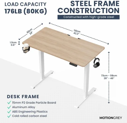 Vista 2 de MOTIONGREY - Escritorio de pie ajustable en altura con motor eléctrico, escritorio ergonómico de pie, soporte de escritorio ajustable para Blanco +