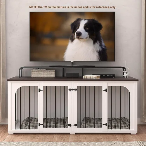 Vista 8 de Mueble grande para perrera para 2 perros, 74.8 pulgadas, XXL de madera doble para perros, estilo de muebles con divisor para razas grandes