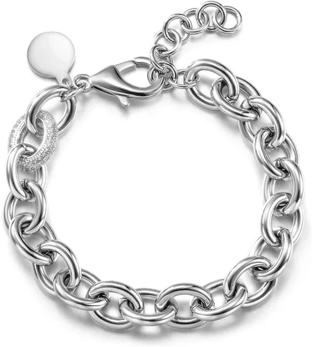 Vista 12 de CIUNOFOR - Pulseras de eslabones de cadena chapadas en oro de 14 quilates para mujer, pulsera apilable con cuentas de plata delicada, joyería
