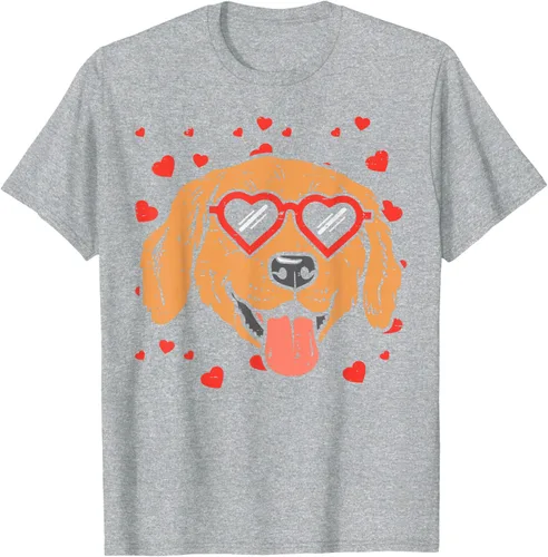 Vista 38 de Golden Retriever cara corazón gafas día de San Valentín perro regalo camiseta Negro