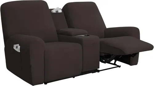 Vista 11 de Easy-Going - Funda elástica para sofá reclinable biplaza con consola central, cubierta suave de vellón ajustada, 2 asientos, con soporte y Negro