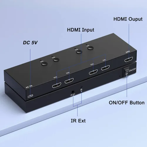 Vista 5 de ZUZONG Interruptor HDMI de 4 puertos 4k@60hz conmutador HDMI 4 en 1 salida HDCP 2.0 HDMI2.0 Hub soporta 3D compatible con interruptor/interruptor