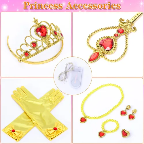 Vista 5 de Tacobear Disfraz de Bella iluminado para niñas, vestidos de Bella con accesorios de vestir, disfraz de princesa para Halloween, cumpleaños