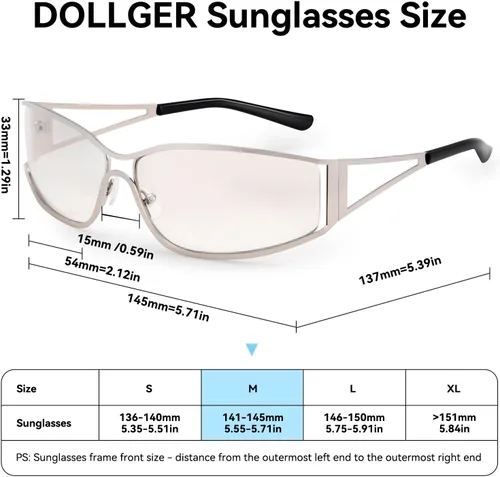 Vista 3 de Dollger Y2k - Lentes de sol para mujer, de moda, Y2K, de metal, envolventes, retro, 2000S