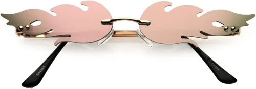Vista 2 de Dollger Lentes de sol Flame Fire para mujeres y hombres, lindos lentes de llama espejados sin montura para fiesta, color rosa