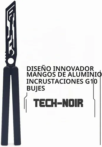 Vista 3 de Cuchillo de mariposa para práctica, cuenta con bujes, asas de aluminio 6061, incrustaciones G10, Tech-Noir hecho a medida (opaca)