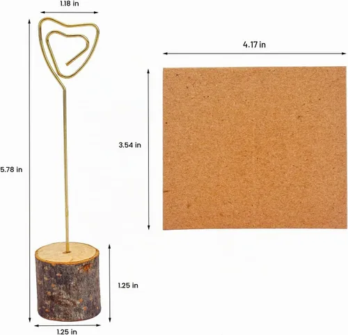 Vista 2 de 20 soportes para tarjetas de lugar de madera rústica y 30 tarjetas de lugar de papel Kraft, soporte de madera para números de mesa, soporte