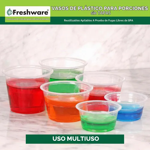 Vista 5 de Freshware Vasos de plástico para porciones (sin tapas) [4 onzas, 250 unidades] Vasos de plástico desechables para preparación de comidas, aderezos
