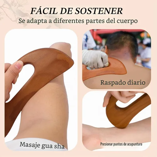 Vista 4 de Masajeador de celulitis de madera, herramienta de guasha corporal, masajeador de drenaje linfático, raspador muscular, herramienta de masaje