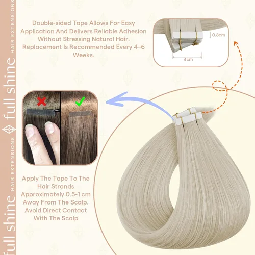 Vista 13 de Full Shine - Extensiones de cabello humano con cinta, mezcla de rubio hongo # 8 castaño ceniza resaltado 60 rubio ceniza
