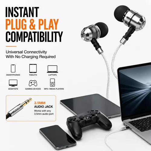 Vista 8 de Sephia SP3060 - Auriculares con cable, audio con graves impulsados HD, auriculares intrauditivos ligeros de aluminio con cable, puntas