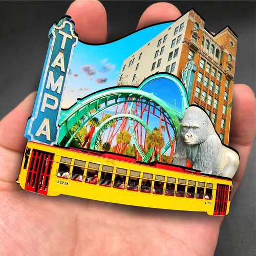 Vista 4 de Imán de madera de Tampa de Estados Unidos, imanes 3D para nevera, recuerdos coleccionables de viaje, decoraciones hechas a mano, 2