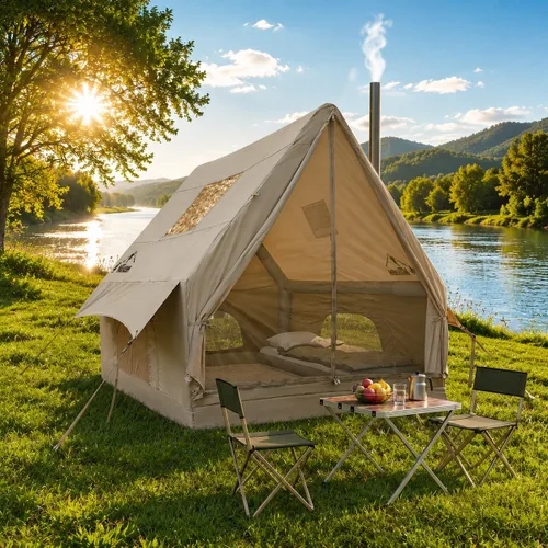 Vista 10 de Tienda de campaña inflable de lujo grande, resistente al viento y a la lluvia, interior de 12 ㎡, refugio para 2 a 10 personas, configuración rápida