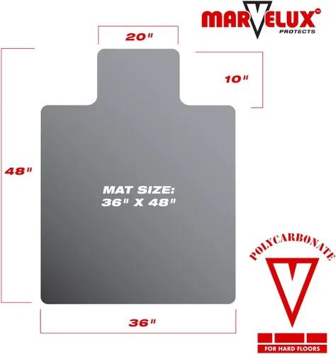 Vista 2 de Marvelux Tapete de policarbonato resistente para silla de oficina para suelos de madera dura, 36 x 48 pulgadas, protector de piso duro transparente