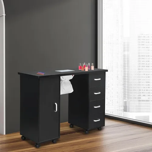 Vista 7 de Winado Mesa de manicura para uñas, escritorio de salón negro con colector