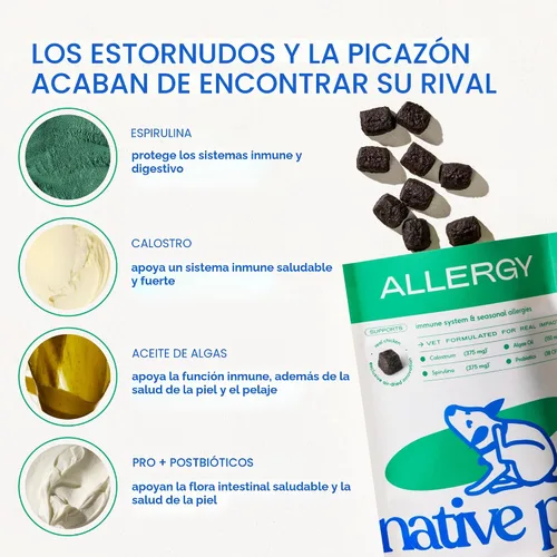 Vista 4 de Native Pet - Masticables para alergias para perros – Alivio de la alergia de perros para razas medianas – Apoya el alivio de la picazón estacional