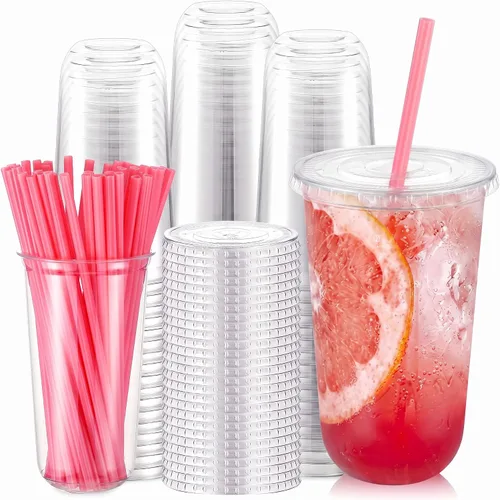 Vista 16 de Ziliny Juego de 50 vasos de plástico de paja negra con pajitas y tapas en forma de corazón, tazas desechables para café helado, mascotas