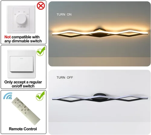 Vista 6 de Qcyuui Luces LED de Techo Regulables 46.4'' Accesorios de Iluminación para Cocina de Techo Negro Empotrado con Control Remoto Luz de Techo Lineal