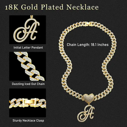 Vista 5 de Krfy Collares con inicial para mujer, chapado en oro de 14 quilates, delicado collar con nombre de oro, collar con colgante de etiqueta inicial