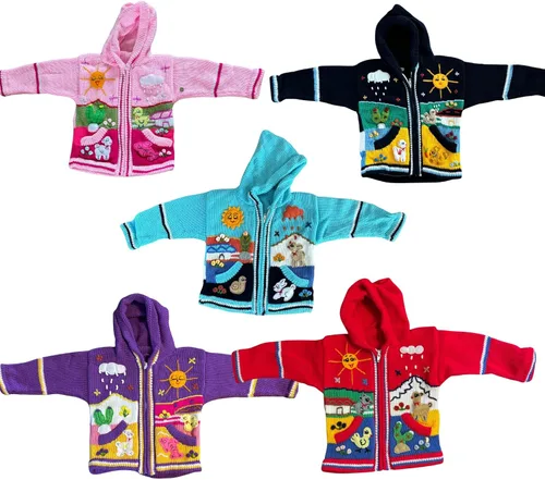 Vista 20 de Peruvian Wool Knitted Sweater with hoodie for babies & toddlers, Unisex, Chompas Peruanas, fall winter sweater