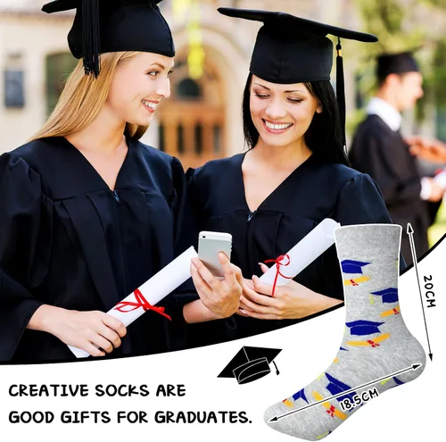 Vista 5 de 5 pares de calcetines de graduación, calcetines de graduación para hombres y mujeres, calcetines de graduación divertidos, tamaño adulto