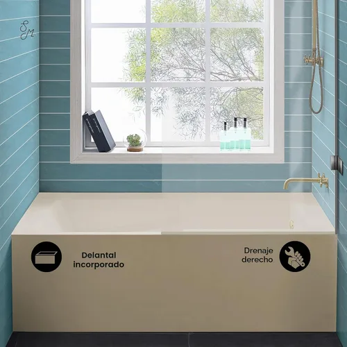 Vista 3 de Voltaire - Bañera de 54 x 30 pulgadas para alcoba de drenaje a mano derecha con delantal en bisque Bisqué Beige