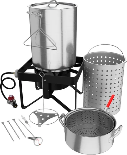 Vista 2 de Kit de freidora de pavo de aluminio de lujo de 30 cuartos de galón - 55,000 BTU