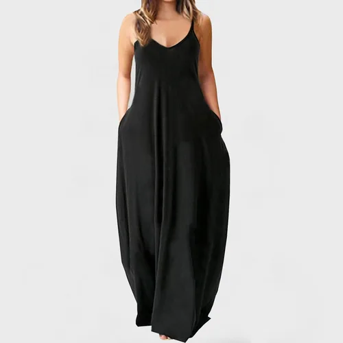 Vista 2 de JOANKDMI Vestido de verano para mujer, con tirantes delgados, holgado, sin mangas, estampado de moda, con bolsillos