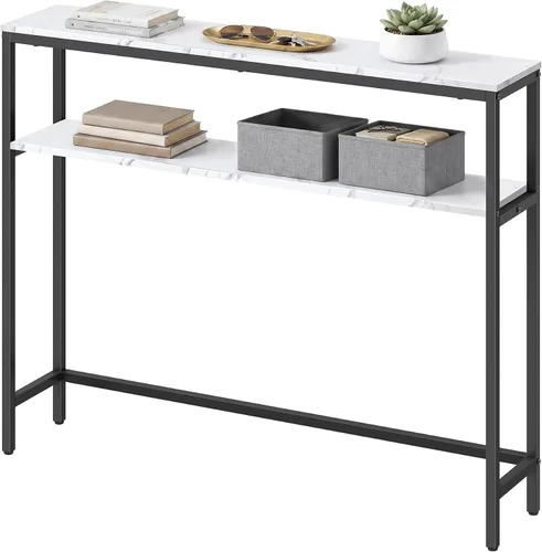 Vista 14 de VASAGLE Mesa consola, mesa de sofá estrecha de 2 niveles con 2 estantes, 7.9 x 31.5 x 31.5 pulgadas, para sala de estar, pasillo, entrada, gris
