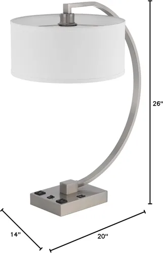 Vista 4 de Cal Lighting LA-8038DK Belfort - Lámpara de escritorio metálica con 2 tomas de corriente y 1 puerto de carga USB, acero cepillado