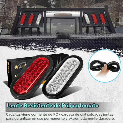 Vista 3 de Partsam 2 luces traseras ovaladas rojas + 2 blancas de 6 pulgadas, 24 luces traseras de freno, kit de luz de marcha atrás para camión, remolque