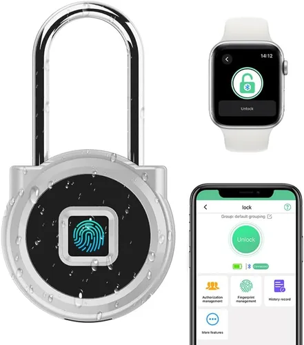 Vista 9 de Candado de huellas dactilares eLinkSmart Long Candado con grillete de 1.772 pulgadas (1.772 in) aplicación de teléfono Bluetooth resistente a