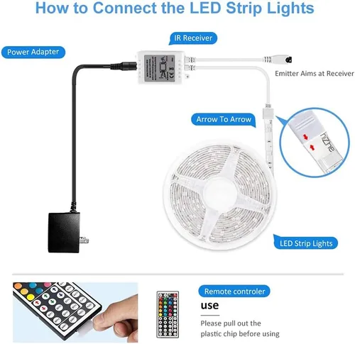 Vista 3 de DAYBETTER Tira de luces LED de 16.4 pies que cambian de color impermeable con control remoto