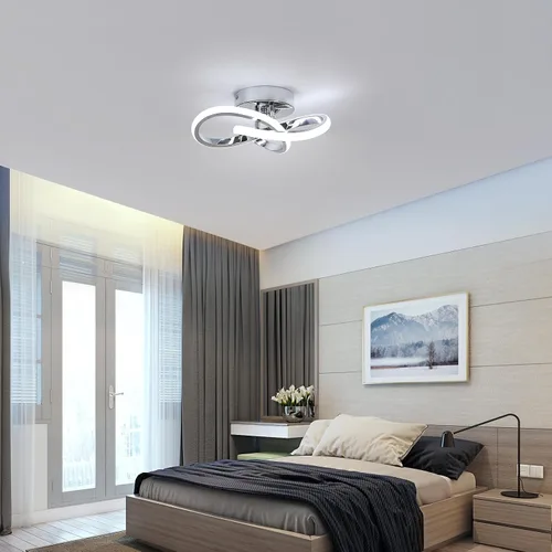 Vista 6 de Lámpara de Techo LED Moderna, Lámpara de Techo de 22W LED 6500K Blanco Frío Diseño Espiral para Pasillo de Corredor Balcón Cocina (Plateado)